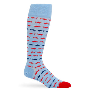 powder blue dress socks with with red and navy sharks