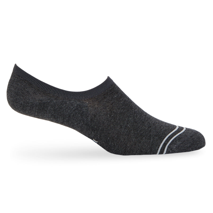 Beau no-show socks worn, showing the low-cut invisible fit in solid charcoal