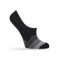 Jax no-show socks on a women's foot form, showing black and grey colour-block design