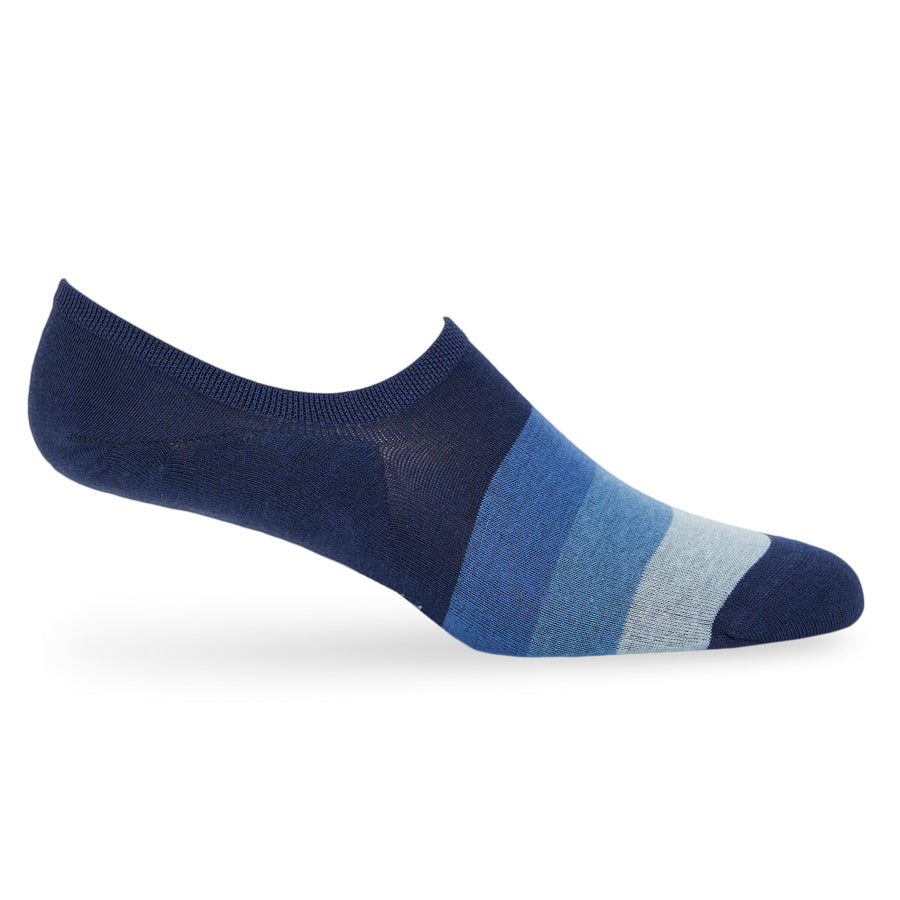 Rich no-show socks worn, showing the low-cut invisible fit in a blue gradient