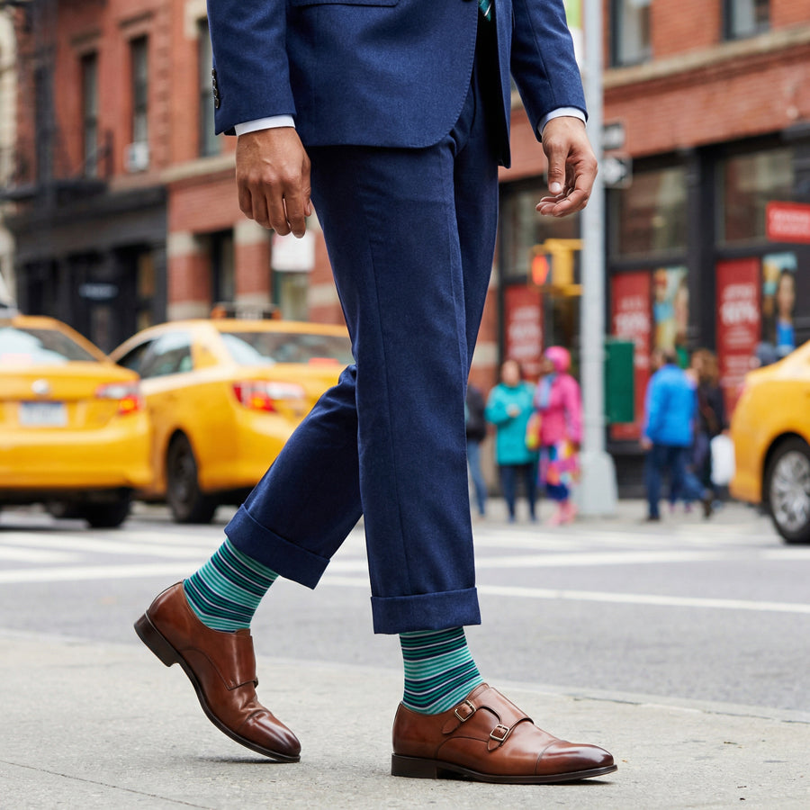 Noah Dress Socks | Navy & Mint Green Stripe | DeadSoxy Noah Dress Socks | Navy & Mint Green Stripe | DeadSoxy