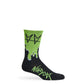 Not.Travis casual collab socks with black base and green drip shown on mannequin.