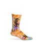 Not.Travis casual collab socks with peach colored tie dye design shown on mannequin.