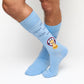 navy stripe casual athletic socks with HOTTY TODDY on the back of the leg.