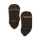 Oakley no-show socks laid flat, showing deep brown with gold toe striping