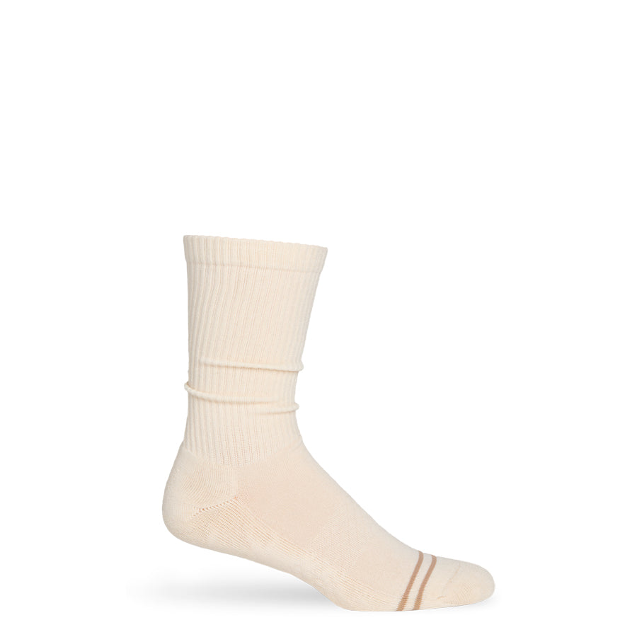 DeadSoxy Off-White Casual Crew Socks styled in a lifestyle setting