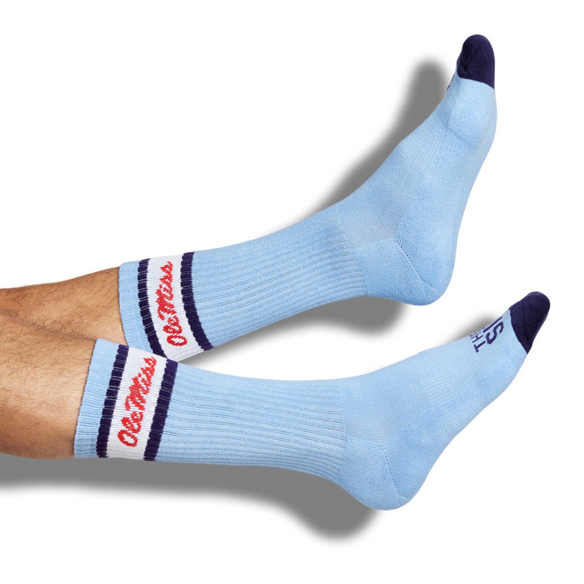 powder casual socks with Ole Miss script on the calf