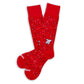 Red socks with navy patterns and white Ole Miss M logo on a white background