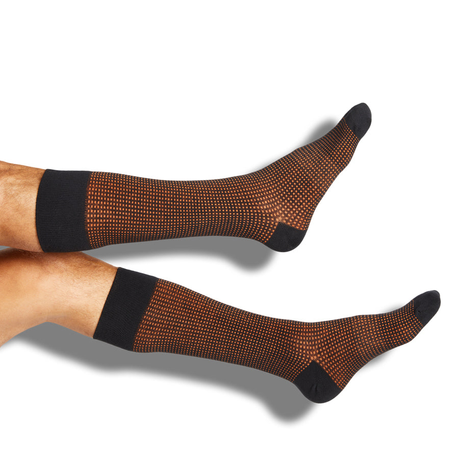 DeadSoxy Orange and Black Birdseye Dress Socks - Orange Black Birdseye