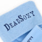 Light blue socks with 'DEADSOX' branding on a white background