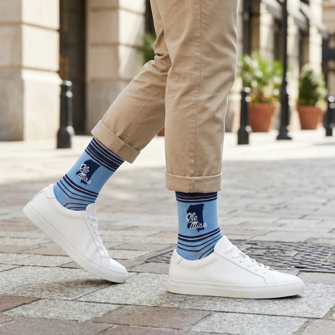 Powder Navy Stripe State Dress Socks