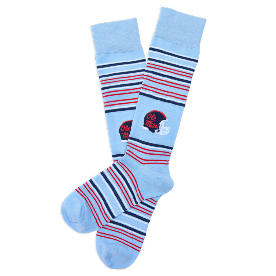 Layflat of Powder Helmet Dress Socks showing stripe and helmet-style pattern