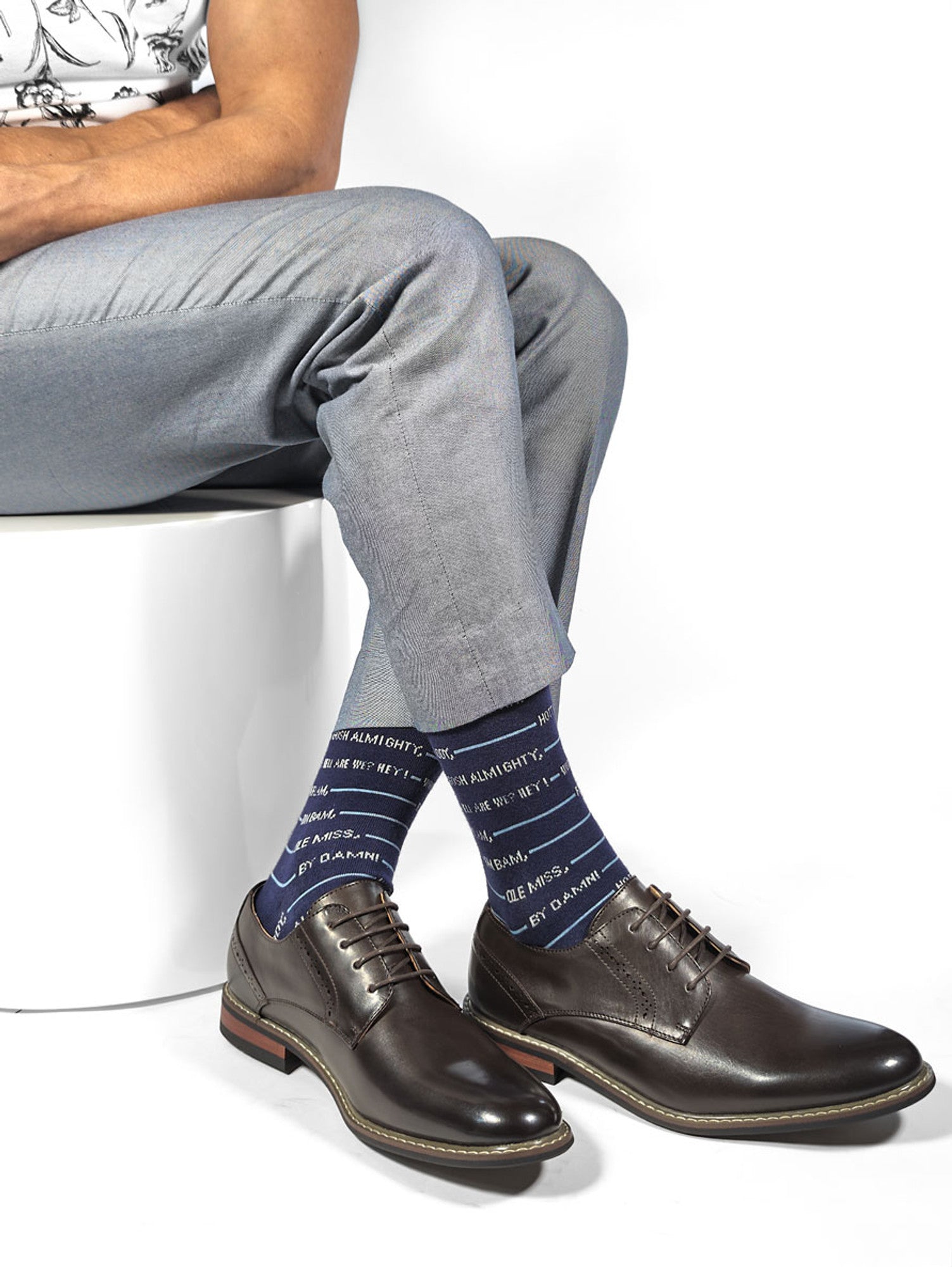 Sitting in Flim Flam dress socks