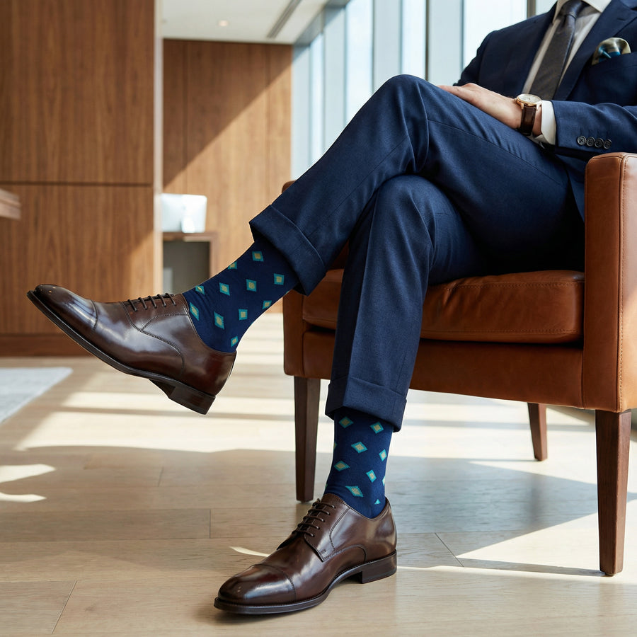 Parker Dress Socks | Navy Teal & Gold Diamond | DeadSoxy Parker Dress Socks | Navy Teal & Gold Diamond | DeadSoxy