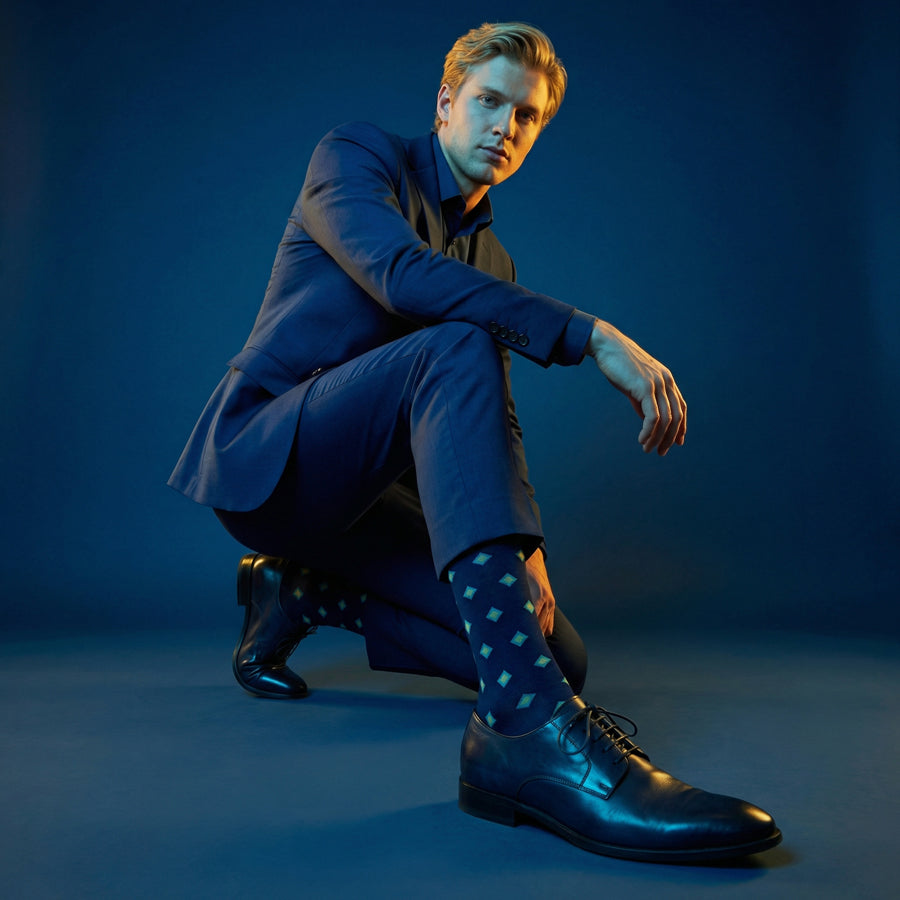 Parker Dress Socks | Navy Teal & Gold Diamond | DeadSoxy Parker Dress Socks | Navy Teal & Gold Diamond | DeadSoxy