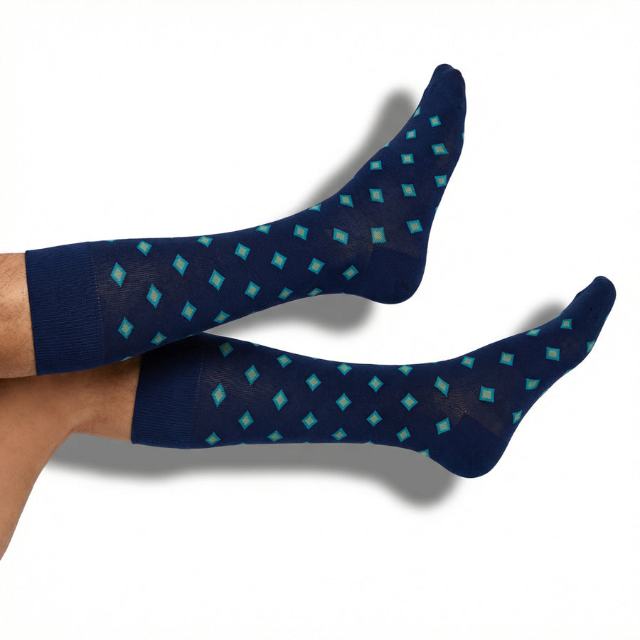 Parker Dress Socks | Navy Teal & Gold Diamond | DeadSoxy Parker Dress Socks | Navy Teal & Gold Diamond | DeadSoxy