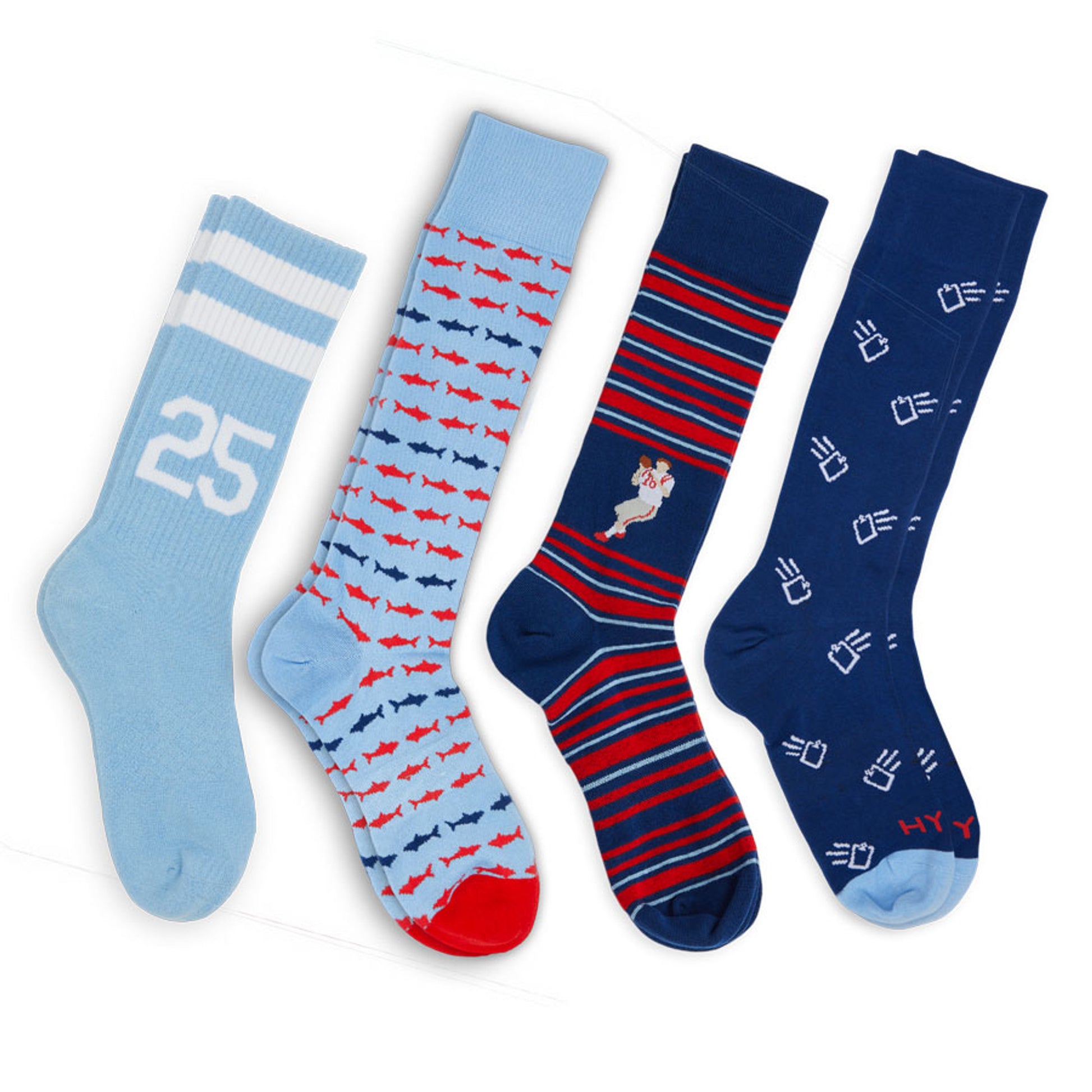 4 pairs of socks navy, red and powder blue Mississippi themed dress socks