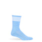 Powder blue crew socks with 4 thin stripes on the leg