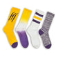 purple and gold double stripe socks