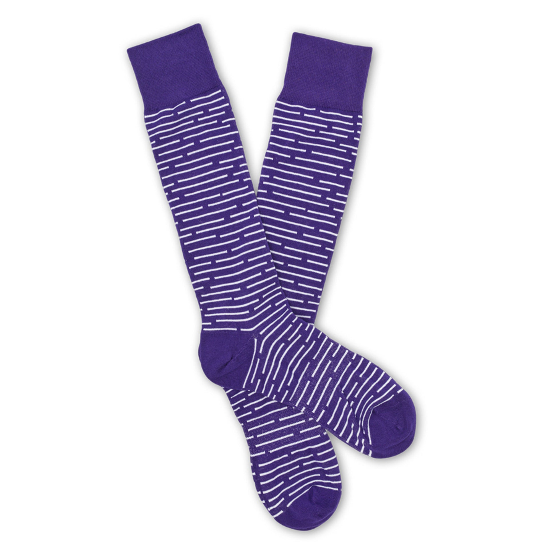 Purple dress socks with white broken stripes layflat image