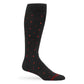 Black dress socks with red dot and circle design