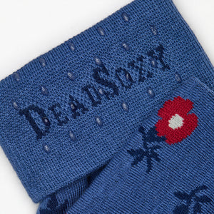 Close-up of Richie dress sock welt detail showing denim blue ribbed cuff