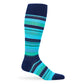 Rolly striped men‚Äôs dress sock‚Äînavy cuff with aqua, teal & green lines; TrueStay‚Ñ¢ non-slip cuff; supreme cotton yarn.