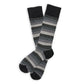 DeadSoxy Roman Cotton Dress Socks flat lay showing fine black, gray and white stripes