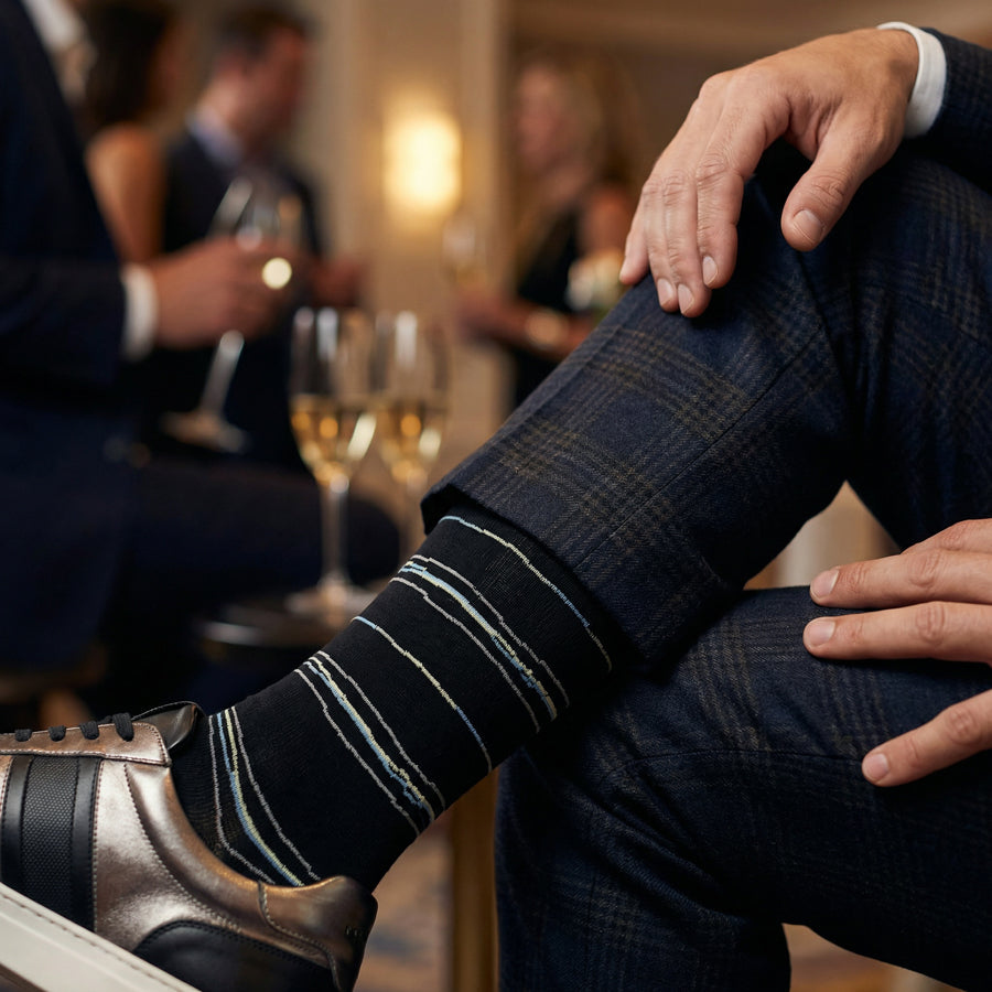 Ross Dress Socks | Black Broken Stripe | DeadSoxy Ross Dress Socks | Black Broken Stripe | DeadSoxy