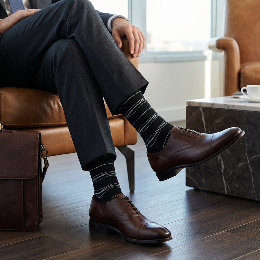 Ross Dress Socks | Black Broken Stripe | DeadSoxy Ross Dress Socks | Black Broken Stripe | DeadSoxy
