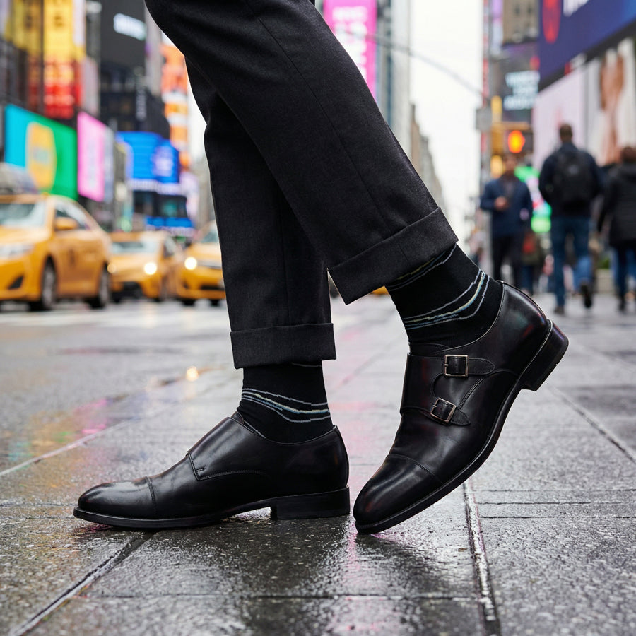Ross Dress Socks | Black Broken Stripe | DeadSoxy Ross Dress Socks | Black Broken Stripe | DeadSoxy