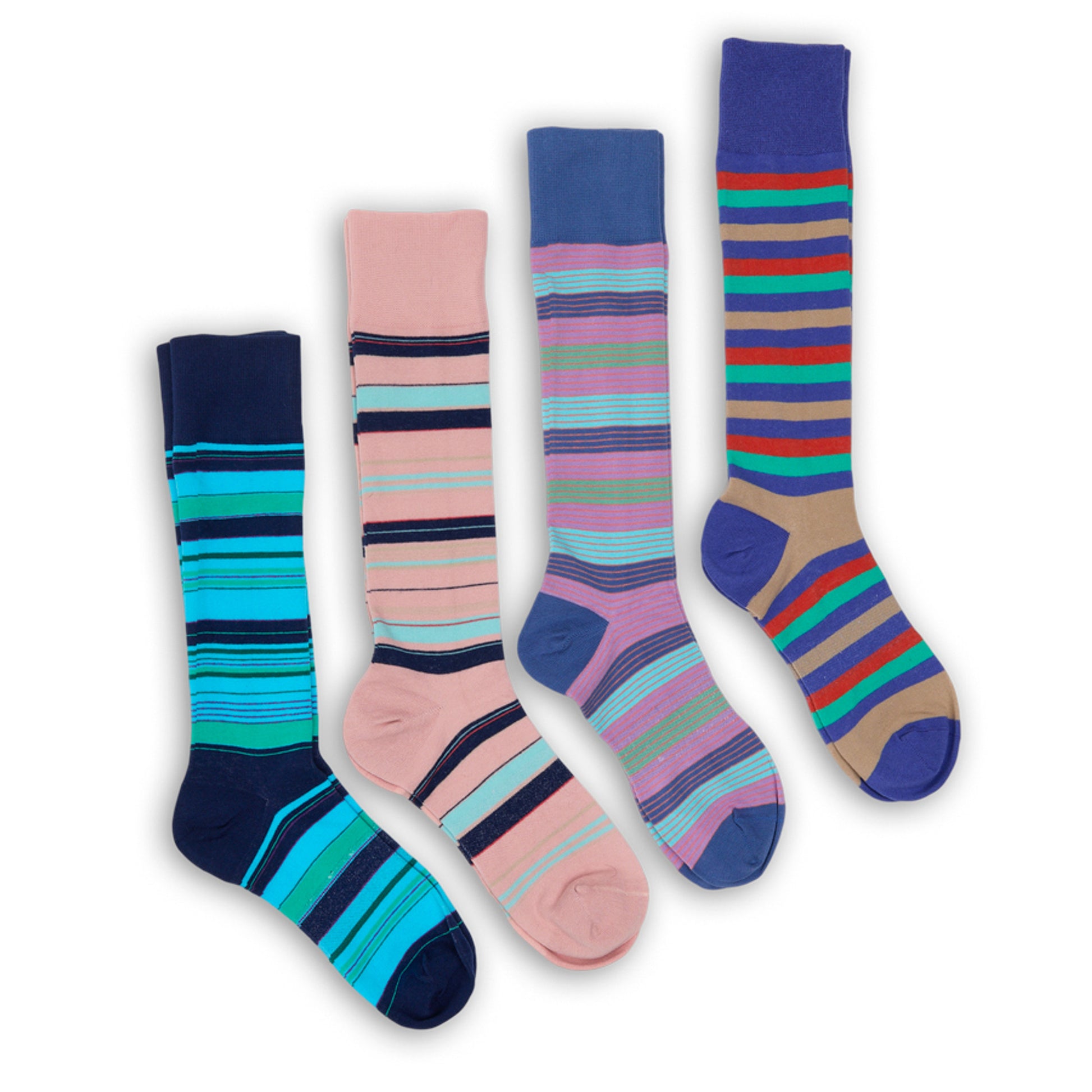 Spectrum Stripes Bundle‚ÄîRolly aqua, Piper pink, Diego lavender & Jones multicolor dress socks; luxury cotton, TrueStay‚Ñ¢ cuffs.