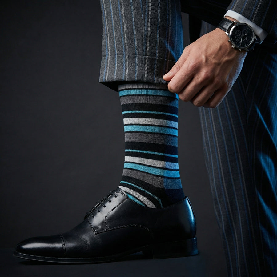Scott Dress Socks | Black & Teal Stripe