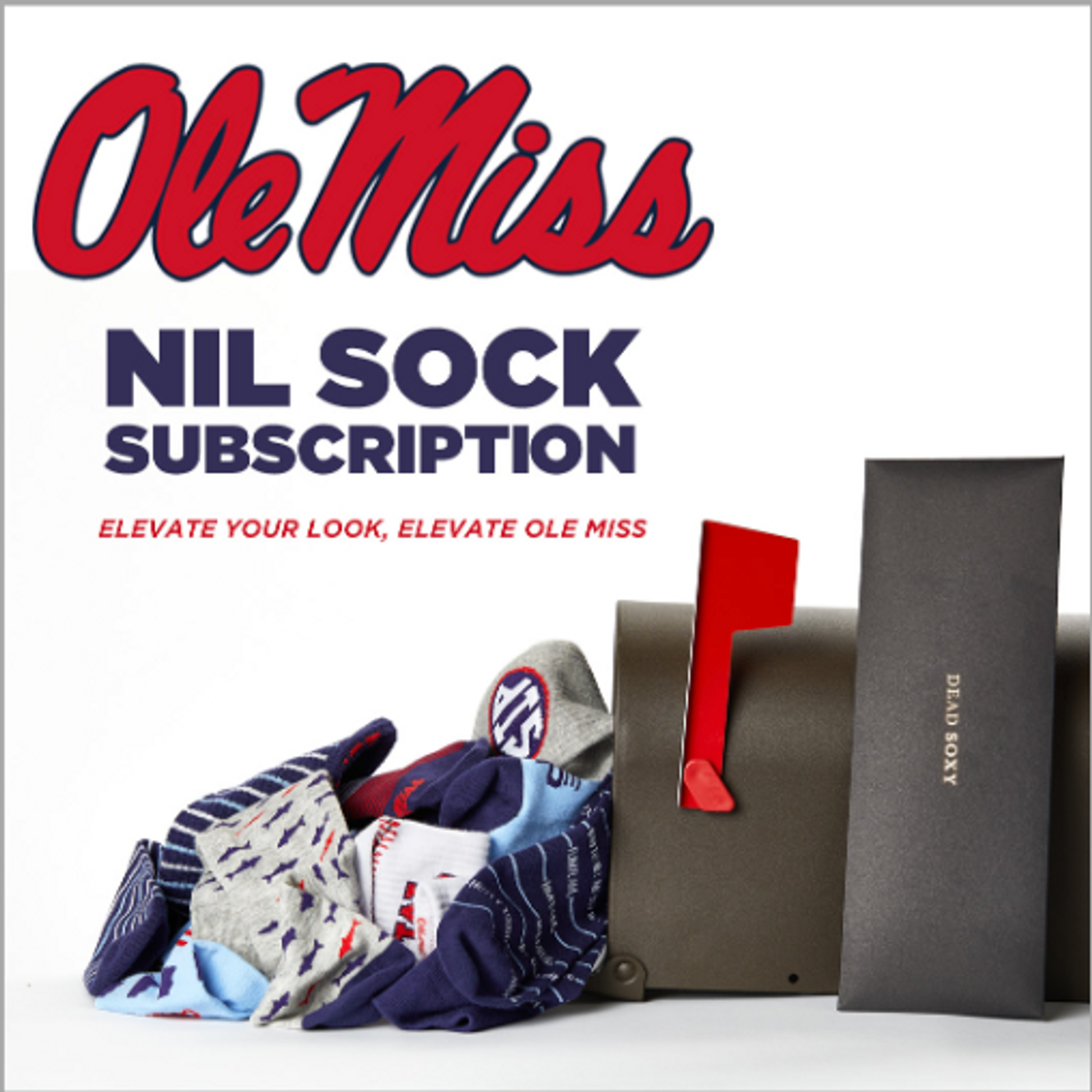 Ole Miss NIL Sock Subscription delivered to your mailbox a a frequency you choose.