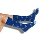 powder blue casual sock with 2 retro stripes and 25 on the calf in navy, red, and powder blue.