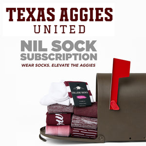 Maroon NIL sock subscription for Texas Aggies United NIL Collective the official NIL partner for Texas A&M athletics.