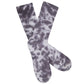 white and blue 2 color premium athletic lounger casual crew socks on legs coming into the image from the left