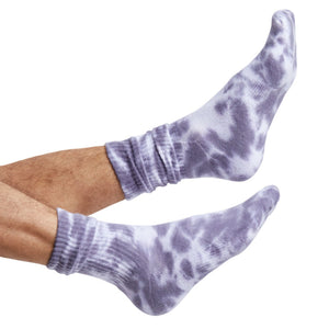 white and navy tie-dye premium athletic lounger casual crew sock