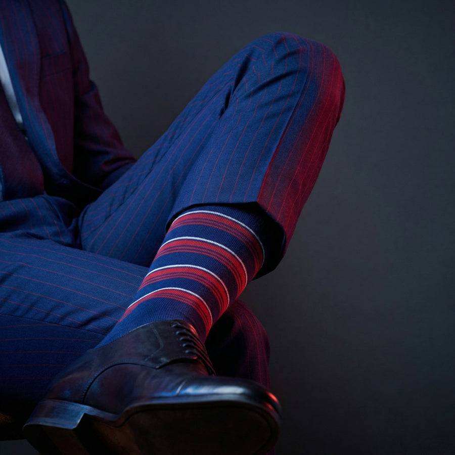 red sox dress socks Tommy Dress Socks | Navy Red & White Stripe