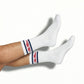 White Retro Script Casual Crew Socks