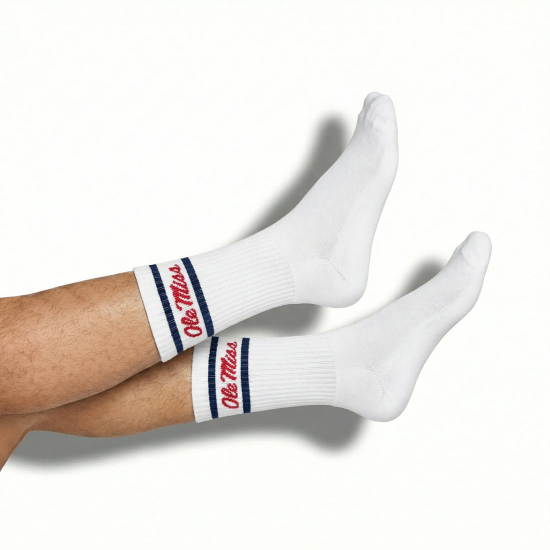 White Retro Script Casual Crew Socks