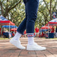 White Retro Script Casual Crew Socks