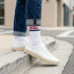 White Retro Script Casual Crew Socks