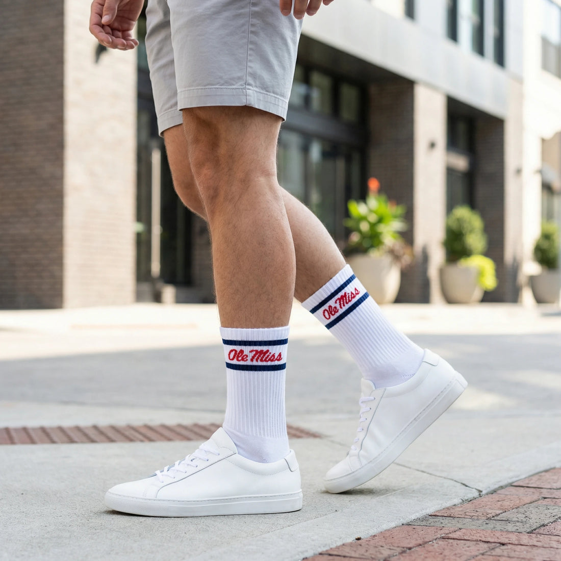 White Retro Script Casual Crew Socks