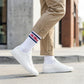White Retro Script Casual Crew Socks