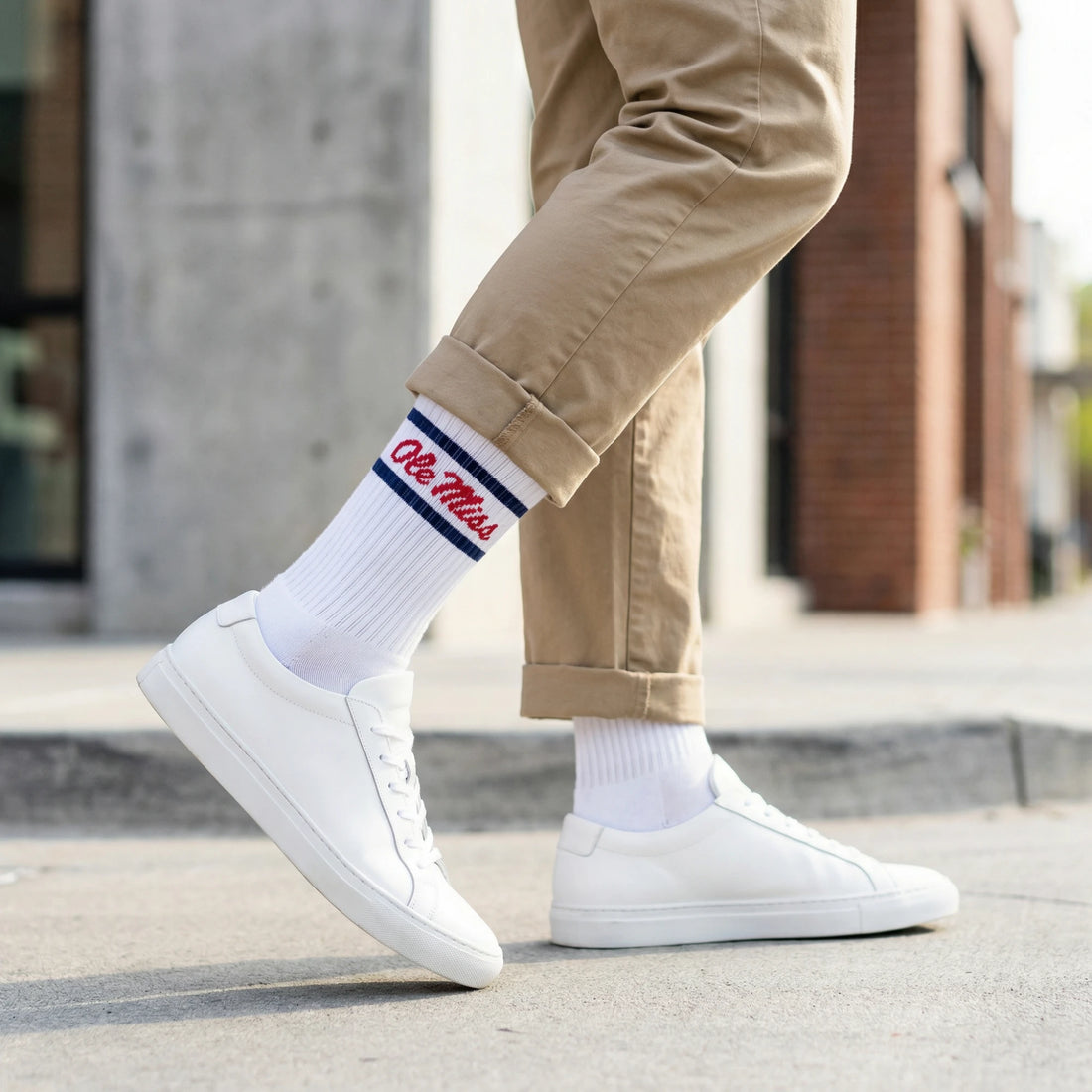 White Retro Script Casual Crew Socks