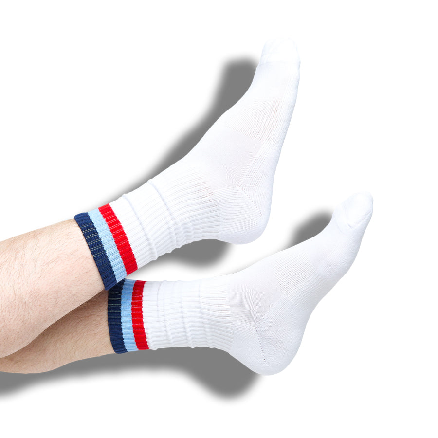 Premium White Stripe Casual Crew Socks | DeadSoxy Comfort