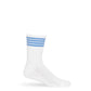 white crew socks with 4 thin stripes on the leg on a mannequin