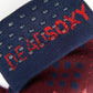 Close up of the DeadSoxy TrueStay‚Ñ¢ tech in the navy blue welt of dress socks.