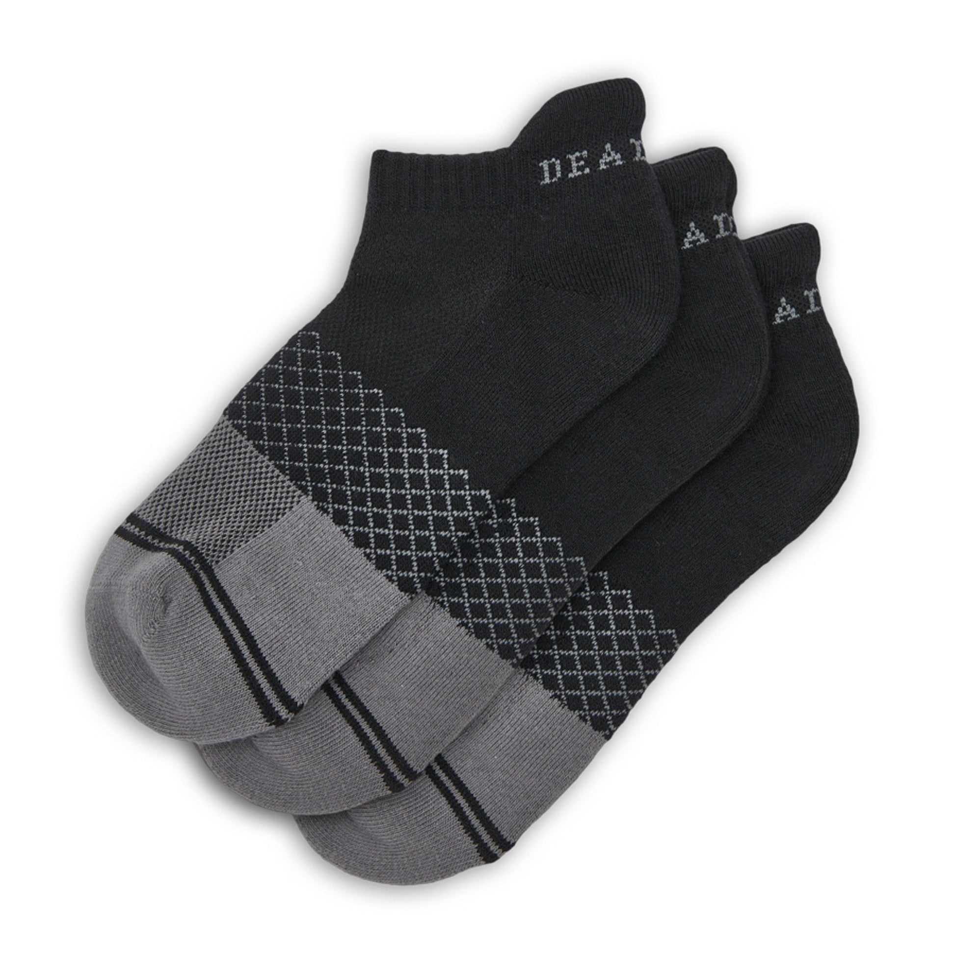 DeadSoxy Black Ankle Socks 3-Pack with plush cushioning and exclusive non-slip technology for enduring comfort.